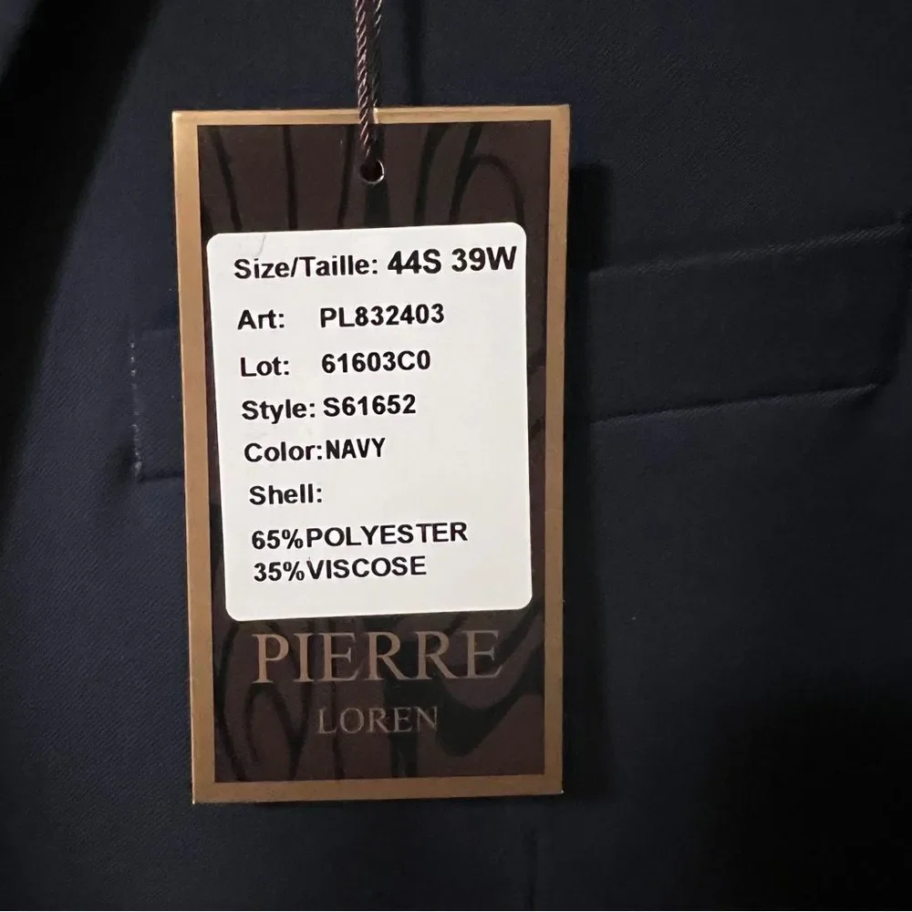 Pierre Loren Mens Navy Blue 2 Piece Suit 42S 39 Waist Notch Lapel Style S61652‎
